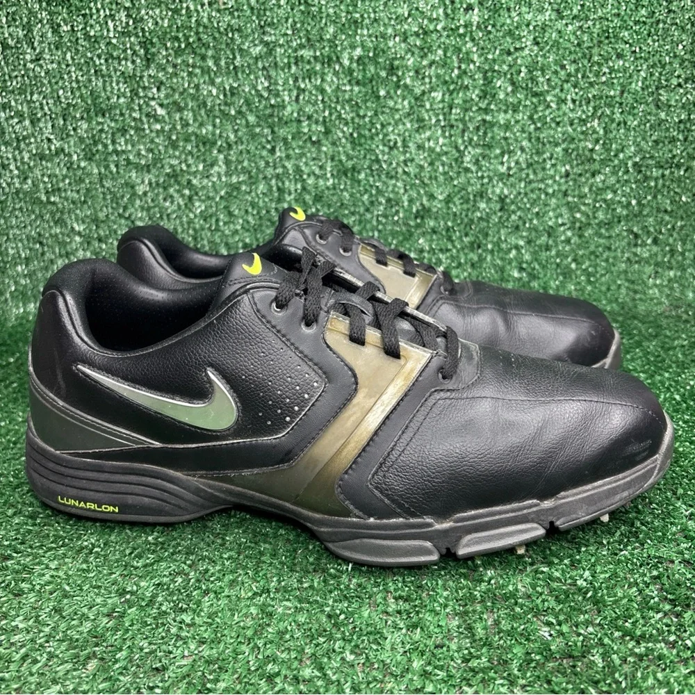 Nike Mens Lunarlon‎ Vintage Black Leather Golf Shoe Size 10 Wide 554684-001